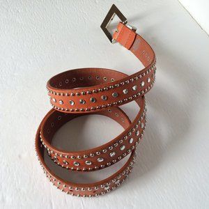Harley-Davidson Womens Belt 1W Genuine Leather Brown Tan Rhinestones Studded HD